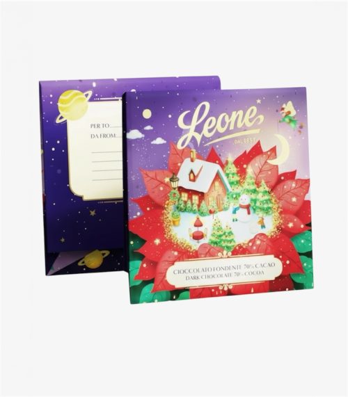 Leone Biglietto Di Auguri Con Tavoletta Cioccolato Fondente 70%