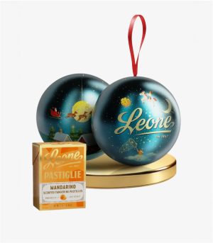 LEONE PALLINA NATALE CON PASTIGLIE MANDARINO BLU