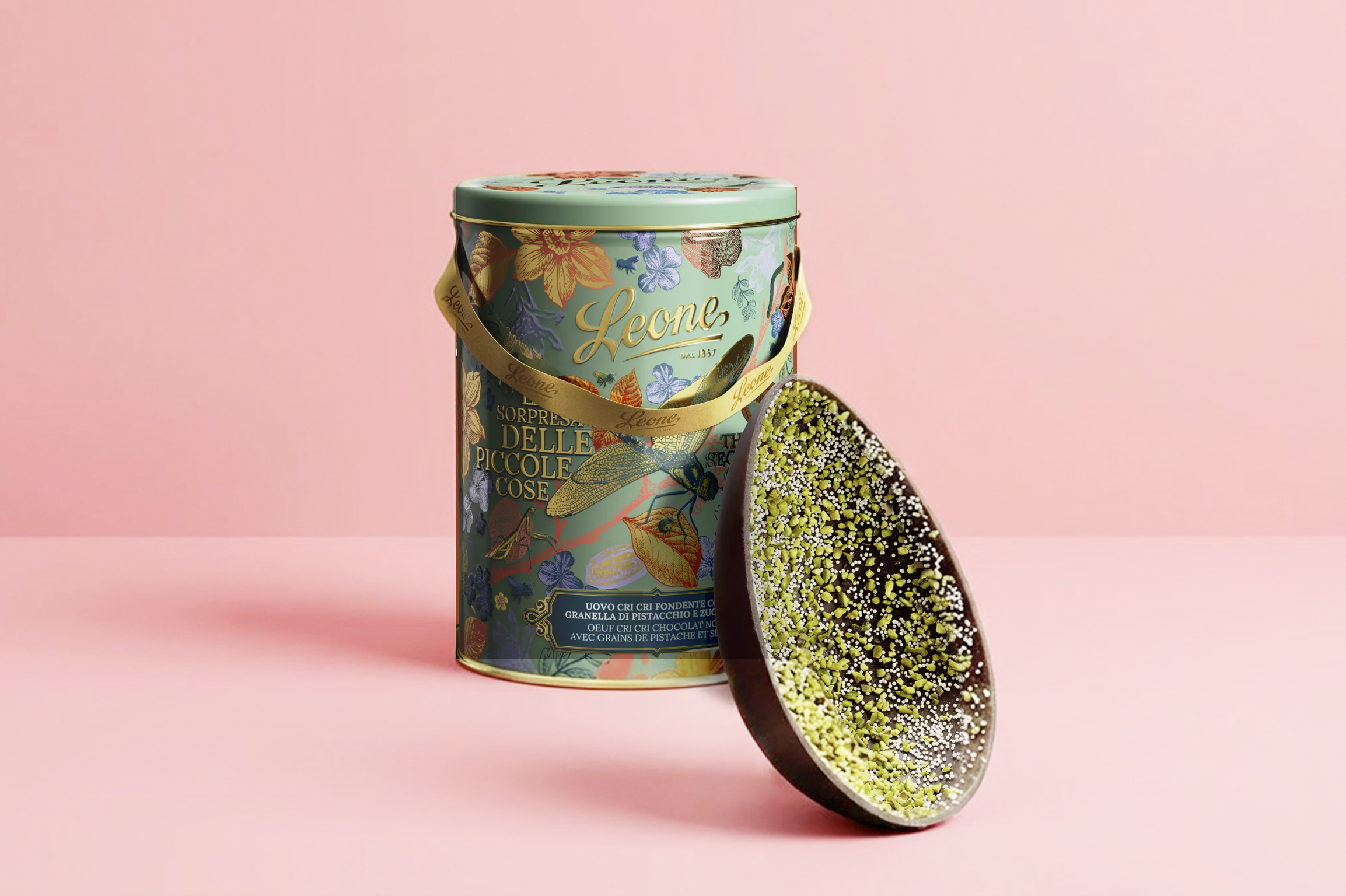 LEONE UOVO CRI CRI FONDENTE CON GRANELLA DI PISTACCHIO E ZUCCHERO 3 LEONE UOVO CRI CRI FONDENTE CON GRANELLA DI PISTACCHIO E ZUCCHERO